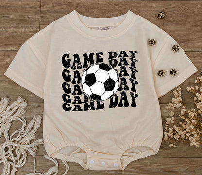 Cute Baby Boy Game Day Football Soccer Baseball Romper Outfit Retro Groovy Sports Jumpsuit Newborn First Birthday Shower Gift Comfortable Toddler Tee