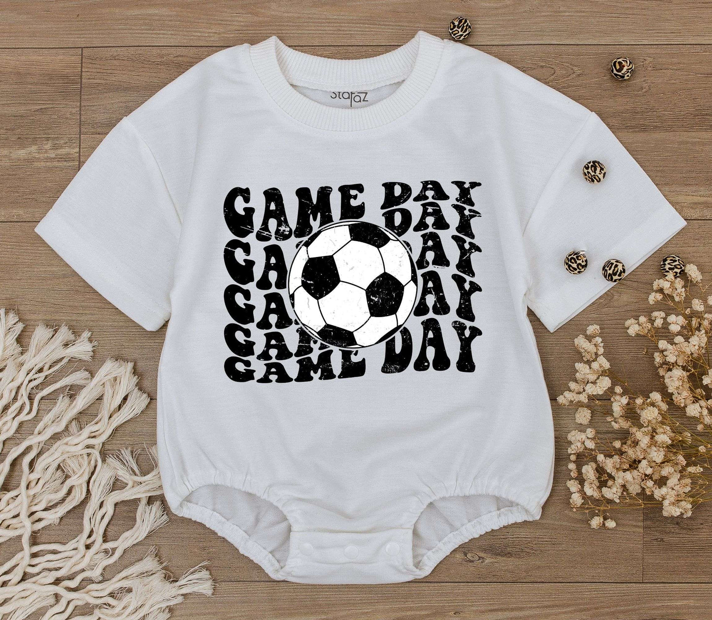 Cute Baby Boy Game Day Football Soccer Baseball Romper Outfit Retro Groovy Sports Jumpsuit Newborn First Birthday Shower Gift Comfortable Toddler Tee