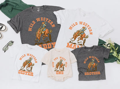 How The West Was One Birthday Boy Outfit, Vintage Cowboy First Birthday Wild West Family Shirts, Matching Daddy Mama Western Clothes, Rodeo One Tee (139 chars)