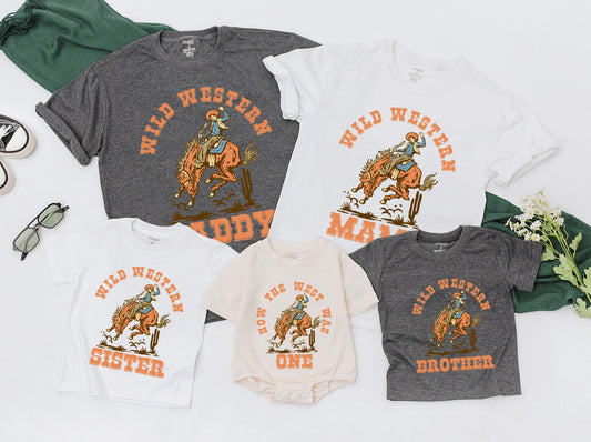 How The West Was One Birthday Boy Outfit, Vintage Cowboy First Birthday Wild West Family Shirts, Matching Daddy Mama Western Clothes, Rodeo One Tee (139 chars)
