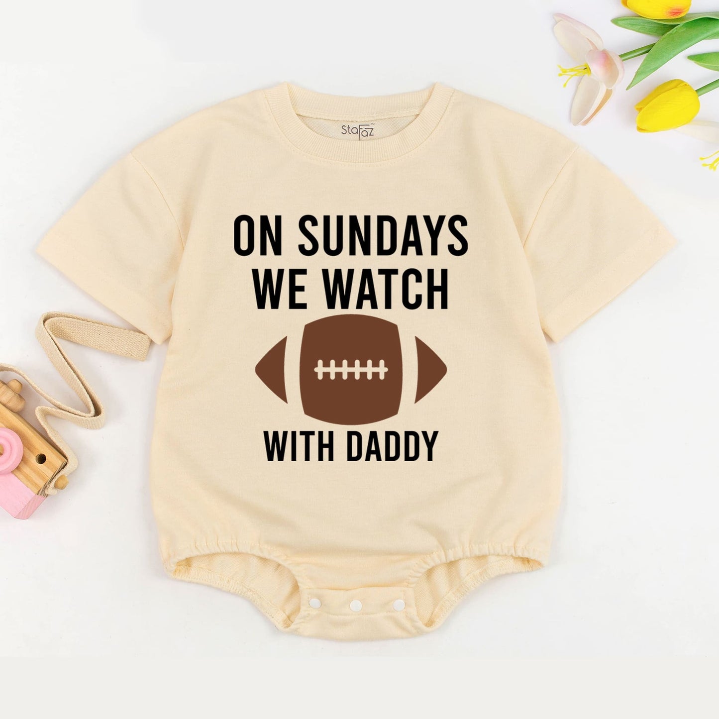 On Sundays We Watch Football Daddy's Girl Oversized Baby Romper Football Season Daddy's Favorite Game Day Outfit for Little Fan