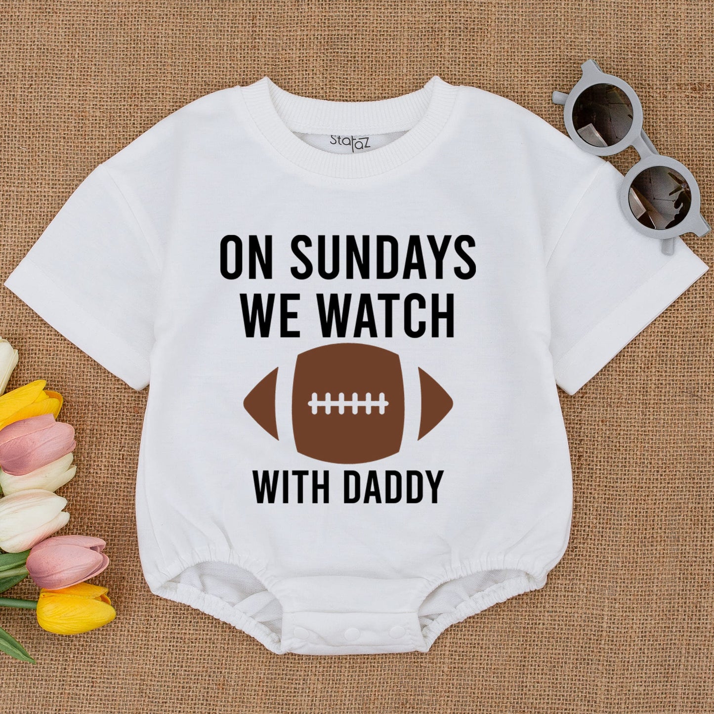 On Sundays We Watch Football Daddy's Girl Oversized Baby Romper Football Season Daddy's Favorite Game Day Outfit for Little Fan
