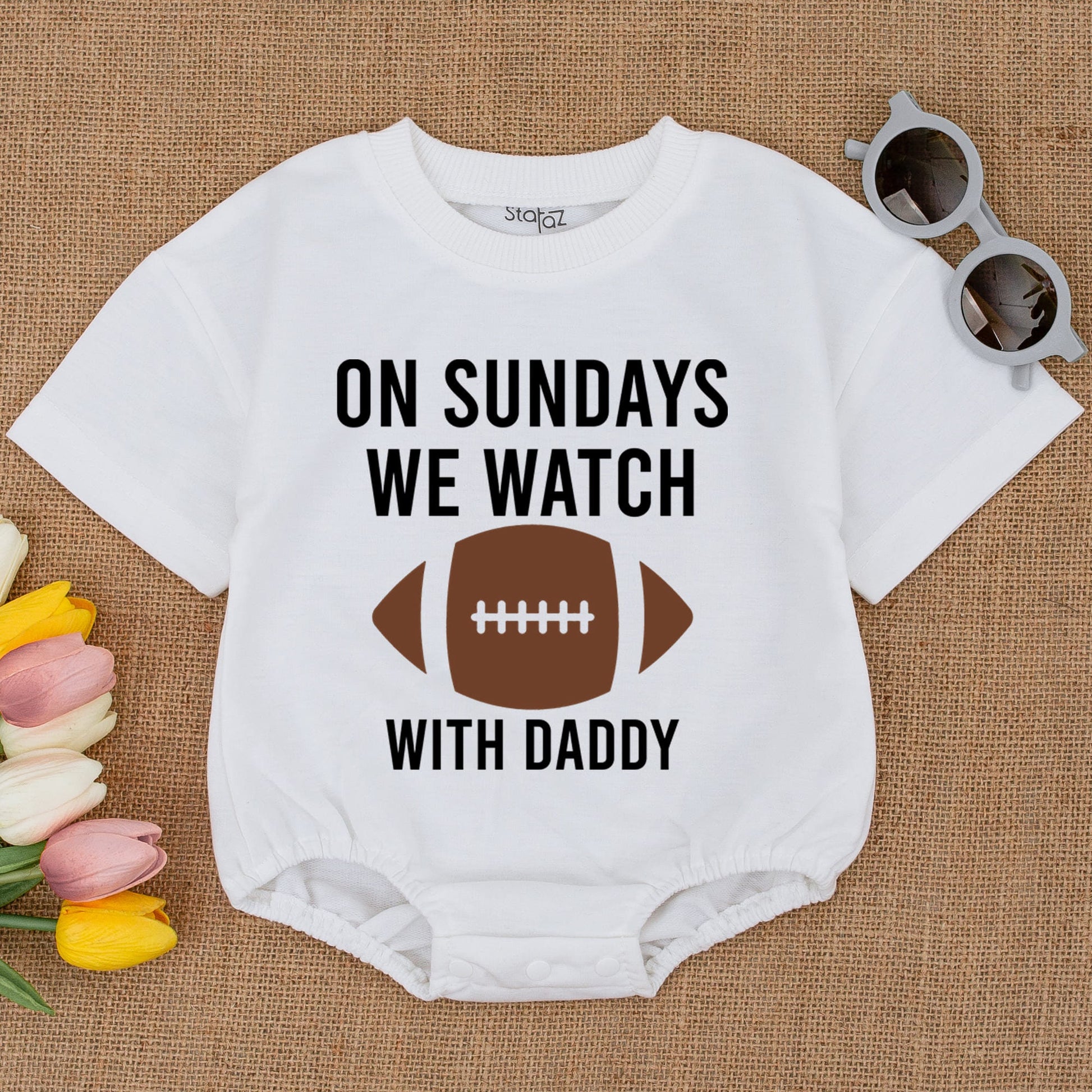 On Sundays We Watch Football Daddy's Girl Oversized Baby Romper Football Season Daddy's Favorite Game Day Outfit for Little Fan