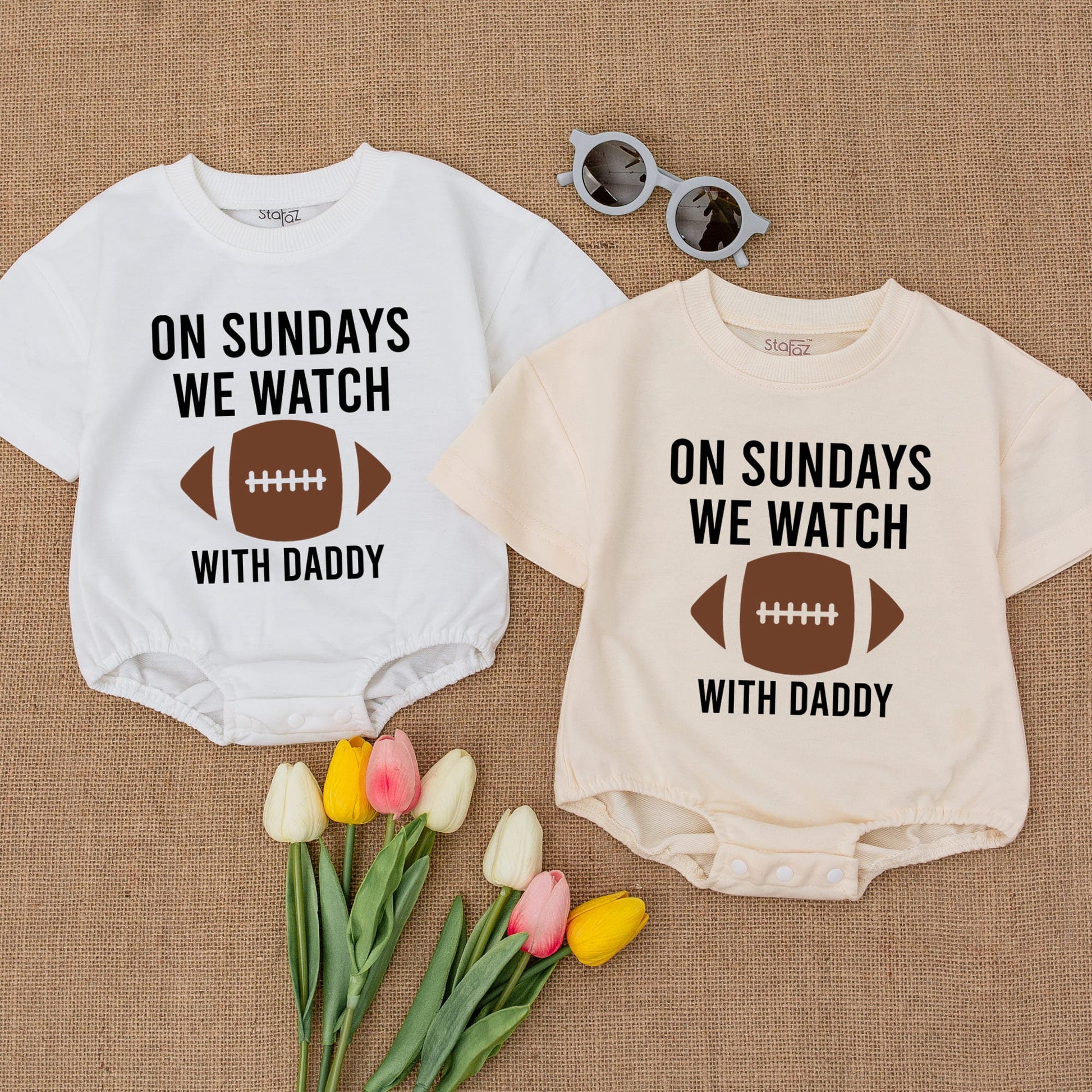 On Sundays We Watch Football Daddy's Girl Oversized Baby Romper Football Season Daddy's Favorite Game Day Outfit for Little Fan