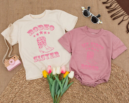 Pink Retro Western Rodeo Mama and Sister First Birthday Family Matching Shirts