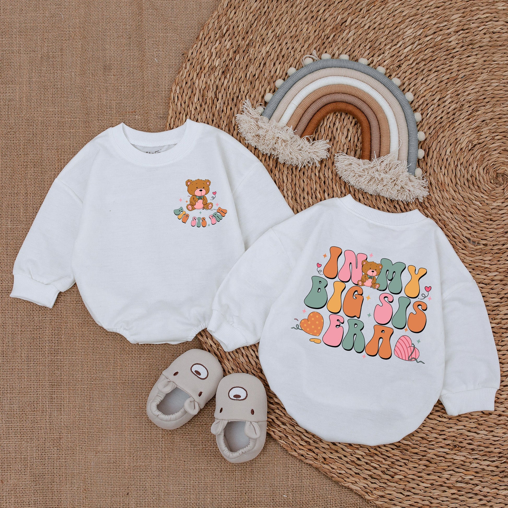 In My Big Sis Era Pastel Baby Outfit Sweatshirt Bubble Romper Cute Teddy Bear Design Bubbly Font Newborn Boy Girl Clothes Comfortable Infant Bodysuit Unique Shower Gift