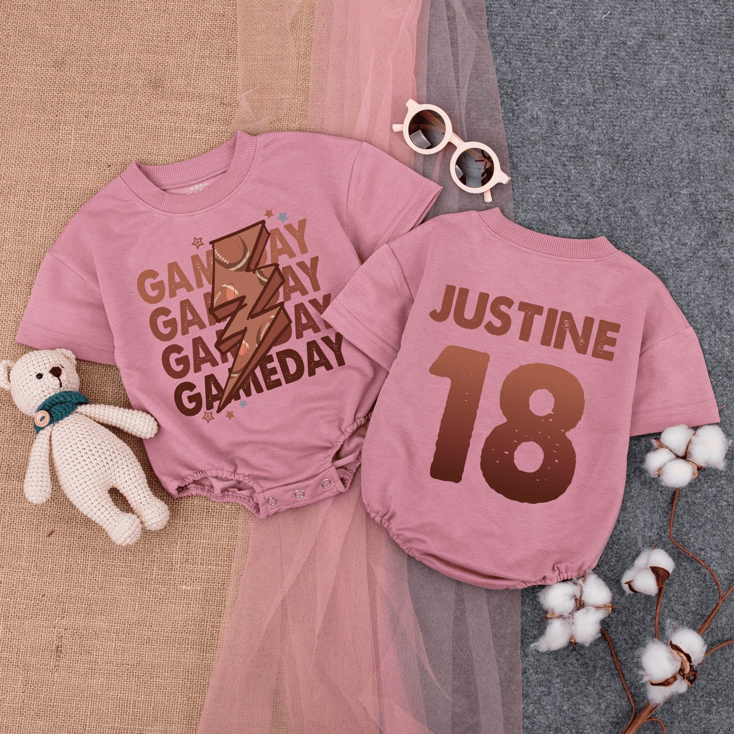 Custom Football Game Baby Bodysuit Brother Football Shirt Infant Short Sleeve Bubble Romper Shower Gift