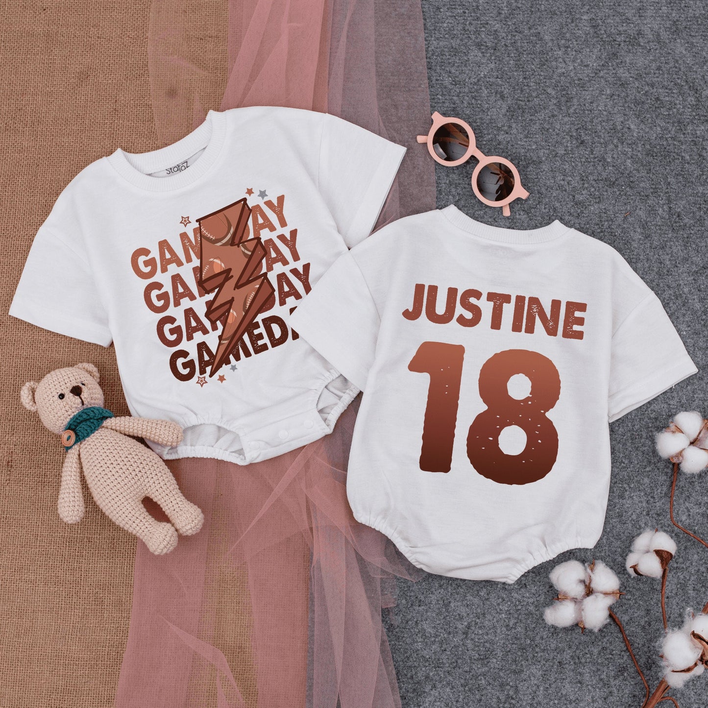 Custom Football Game Baby Bodysuit Brother Football Shirt Infant Short Sleeve Bubble Romper Shower Gift