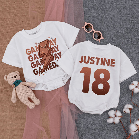 Custom Football Game Baby Bodysuit Brother Football Shirt Infant Short Sleeve Bubble Romper Shower Gift