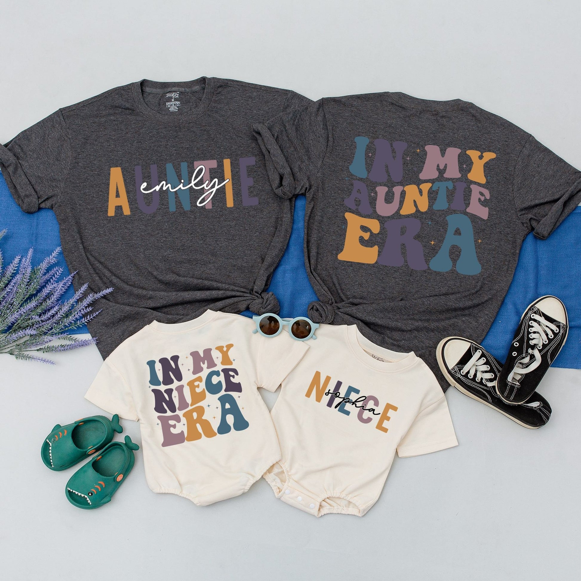 In My Auntie Era Retro Shirt, Matching Niece Nephew Family Outfit, Cute Auntie Gift, Block Font Sweatshirt, Baby Shower Tee, Comfortable Cotton (136 chars)