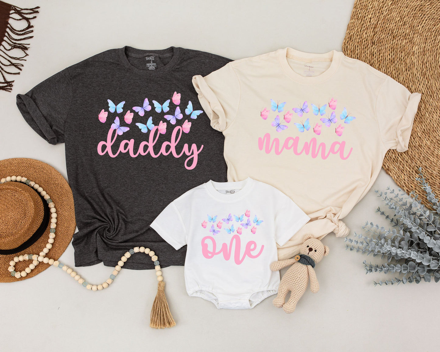 Butterfly First Birthday Matching Family Shirts for Girl Mommy and Me Soft Cotton Birthday Party Outfit Celebration Theme Toddler Baby Gift
