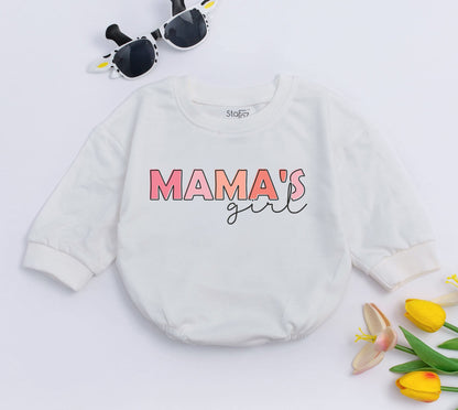Matching Mama Mini Sweatshirts & Romper Mother Daughter Outfit Pink Gradient MAMA'S Girl Bold Blocky Simple Modern Soft Comfortable Baby Girl New Mom Gift