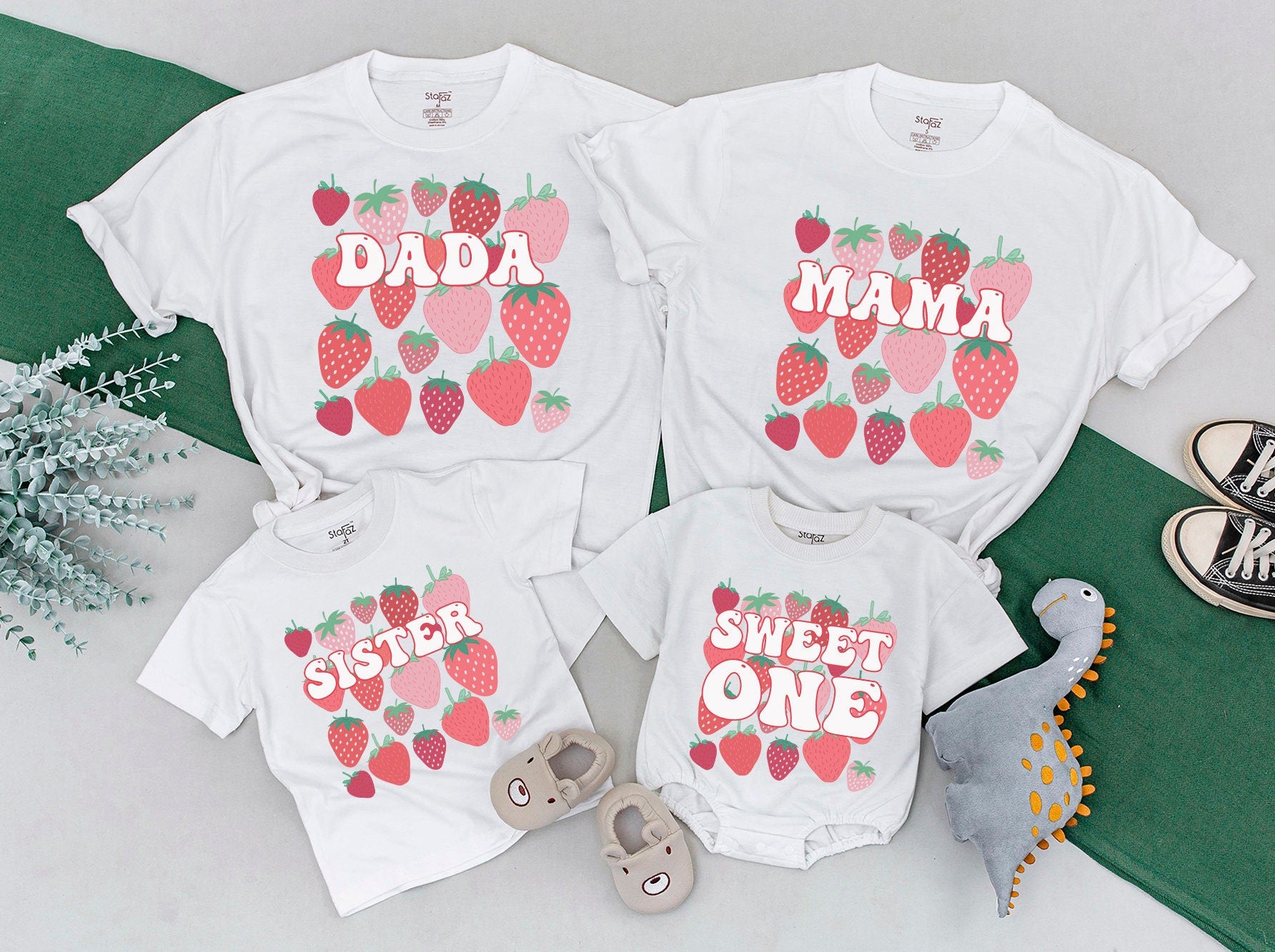 Berry First Birthday Matching Family Shirts "Sweet One" Strawberry Party Outfit Mama Daddy Sister