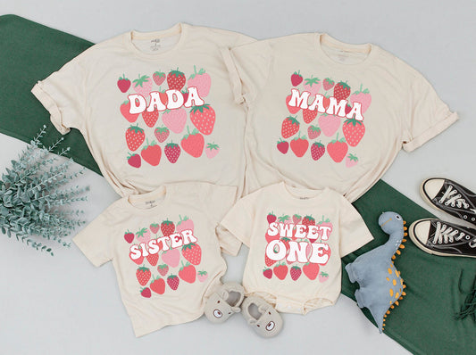 Berry First Birthday Matching Family Shirts "Sweet One" Strawberry Party Outfit Mama Daddy Sister