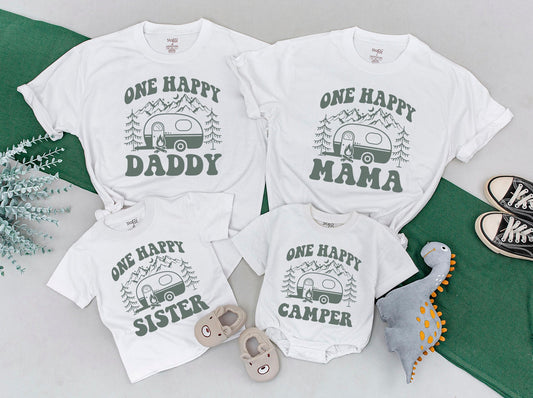 One Happy Camper First Birthday Shirt Matching Family Outfit Baby Toddler Boy Girl Camping Theme Party Tee Comfortable Cotton Celebration