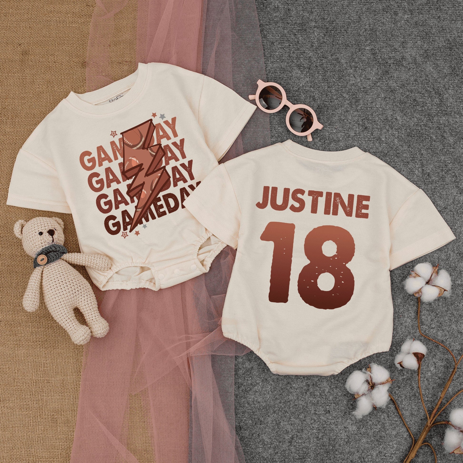 Custom Football Game Baby Bodysuit Brother Football Shirt Infant Short Sleeve Bubble Romper Shower Gift