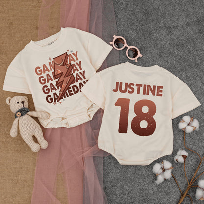 Custom Football Game Baby Bodysuit Brother Football Shirt Infant Short Sleeve Bubble Romper Shower Gift