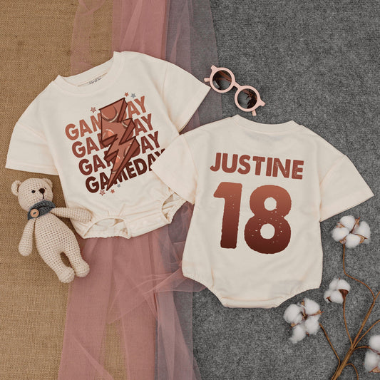 Custom Football Game Baby Bodysuit Brother Football Shirt Infant Short Sleeve Bubble Romper Shower Gift