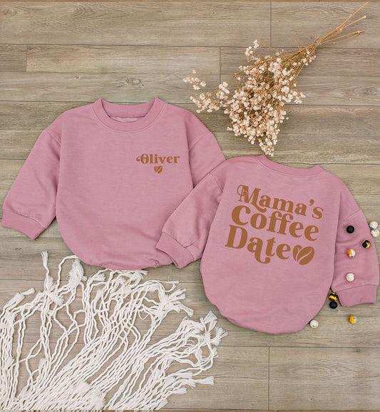 Custom Mama’s Coffee Date Baby Long Sleeve Bubble Romper Light Mauve Newborn Outfit Cozy Baby Bodysuit Special Gift