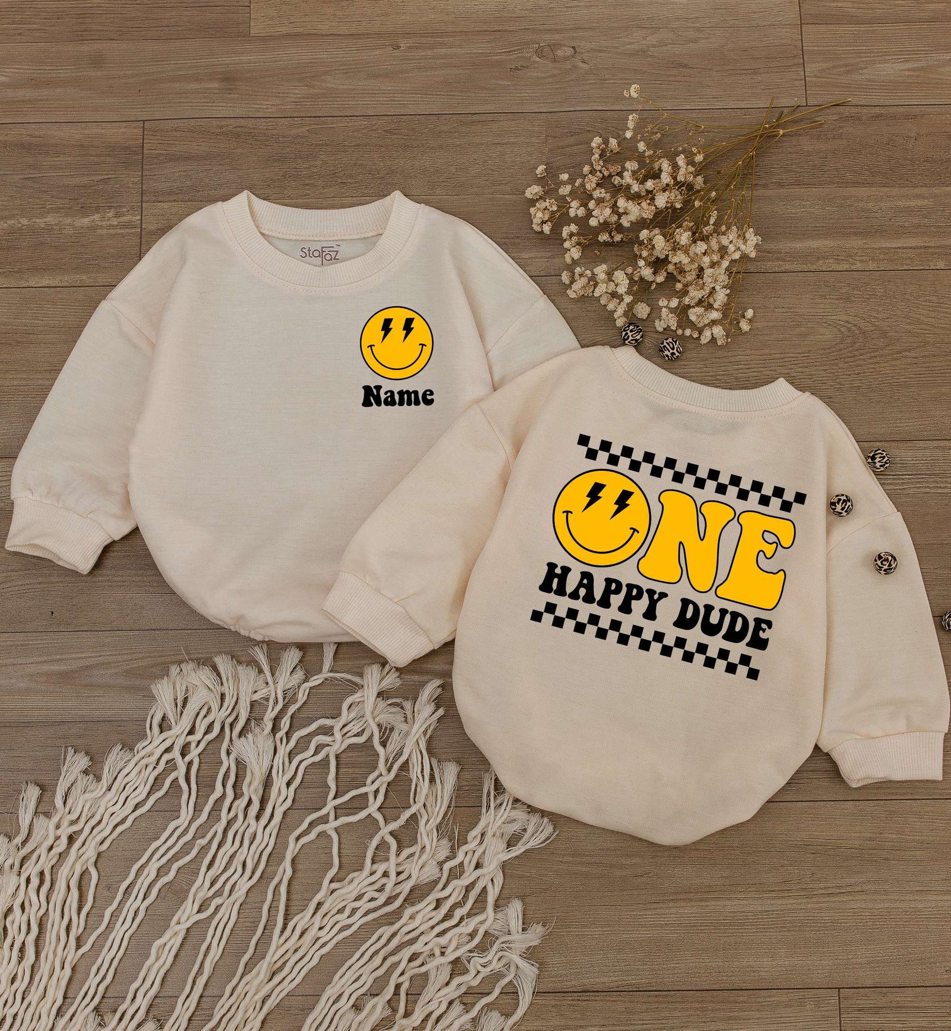 Smiley Face Personalized 1st Birthday Bodysuit for Boys & Girls
