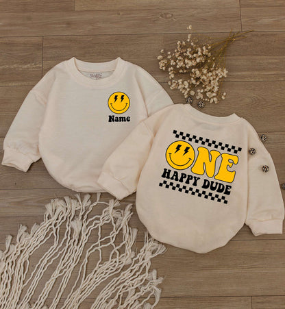 Smiley Face Personalized 1st Birthday Bodysuit for Boys & Girls