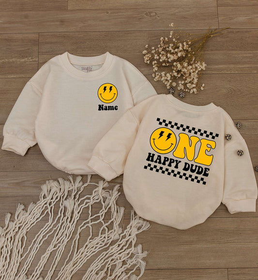 Smiley Face Personalized 1st Birthday Bodysuit for Boys & Girls