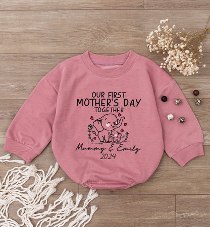 Personalized Elephant Baby Romper for First Mother's Day Gift