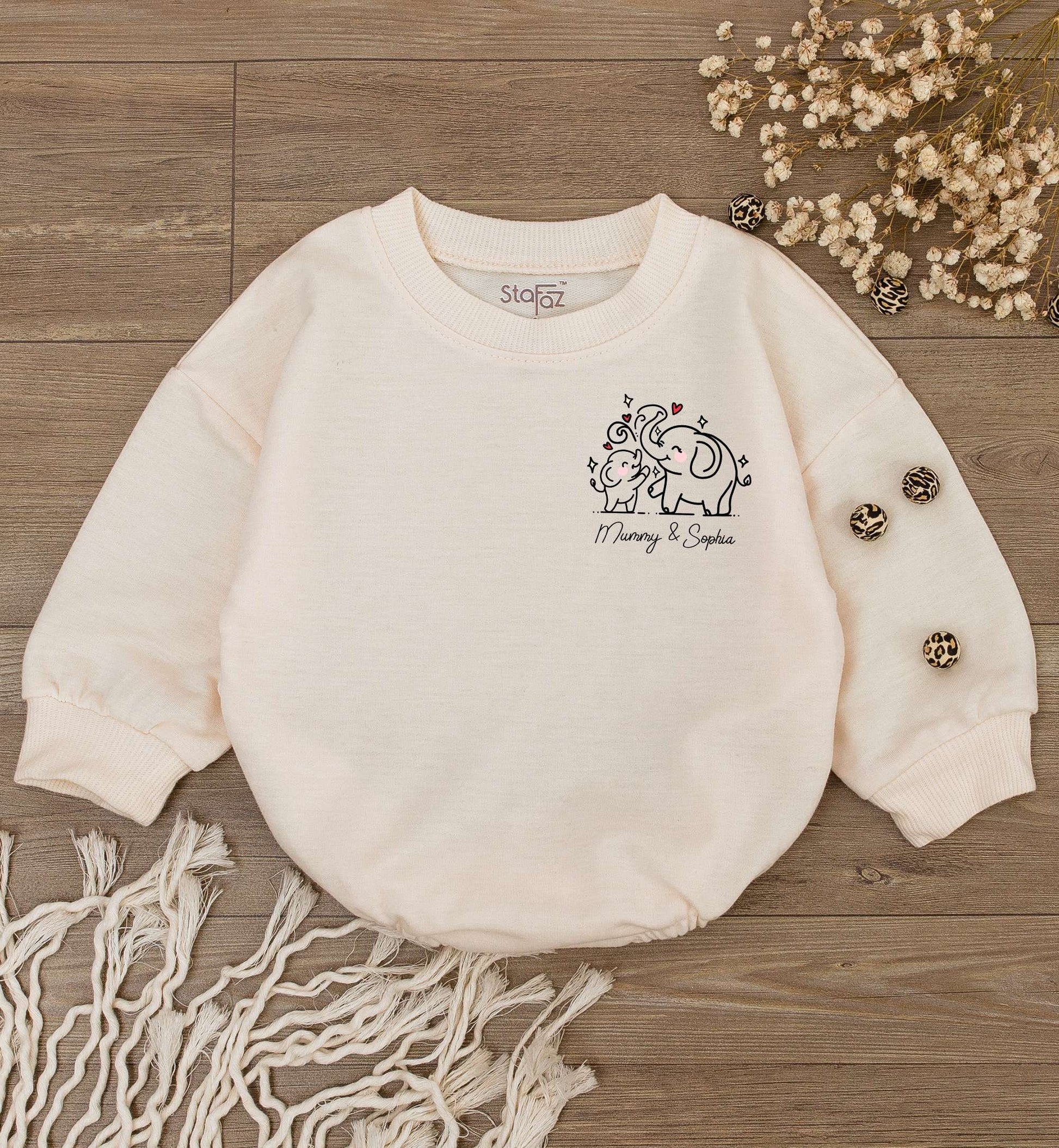 Personalized Elephant Baby Romper for First Mother's Day Gift