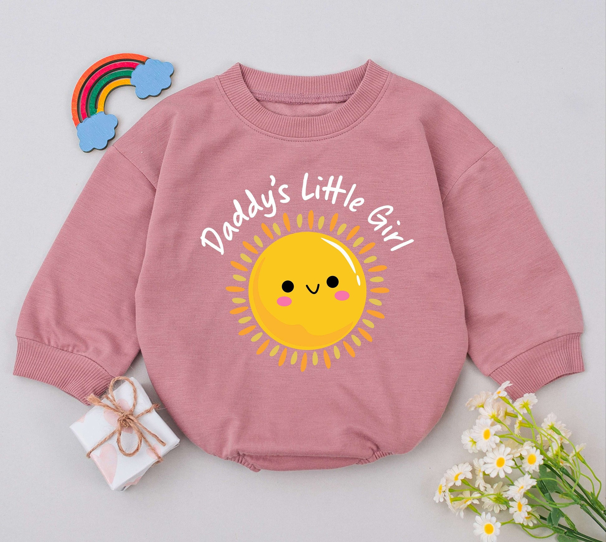 Daddy's Little Girl Romper Yellow Sun Rays Cute Baby Girl Outfit Father's Day Gift Natural Infant Newborn Clothes