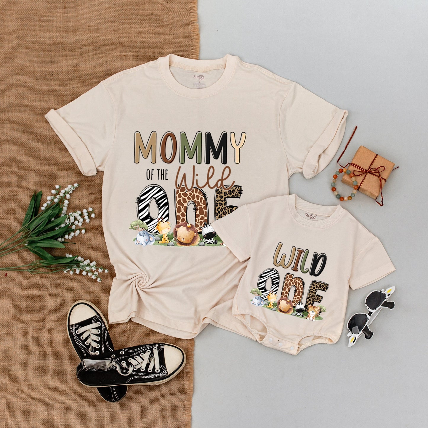 Safari Family Birthday Shirts, Wild One Zoo Party Outfits for Mom & Kid