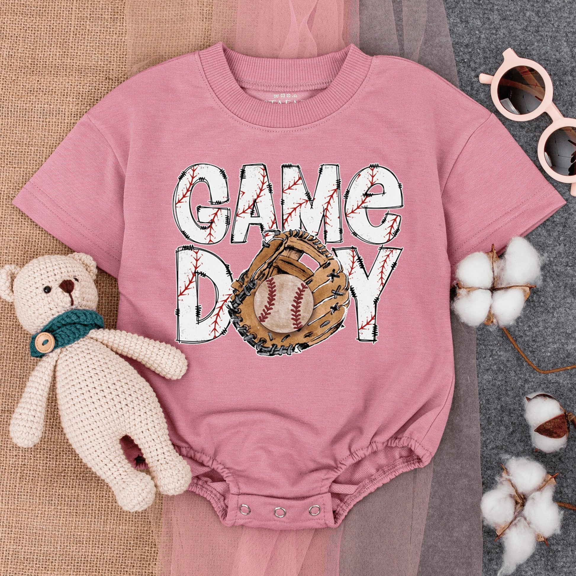 Baseball Game Day Romper & Sweatshirt Outfit Infant Bodysuit Baby Clothing Gameday Apparel Retro.