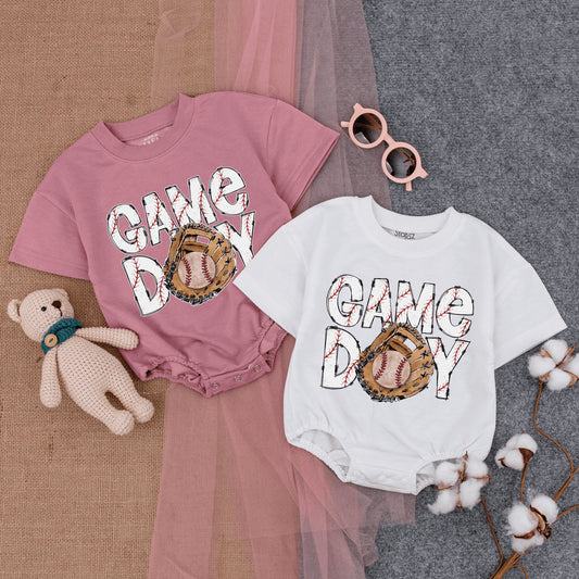 Baseball Game Day Romper & Sweatshirt Outfit Infant Bodysuit Baby Clothing Gameday Apparel Retro.