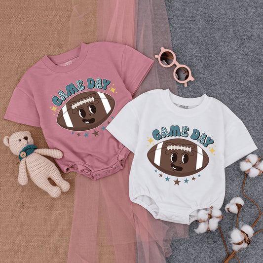 Retro Game Day Baby Romper: Leopard Print Football Fun! Short Sleeve Bodysuit for Little Fans,  Perfect Football Season Outfit, Gender Neutral Gift