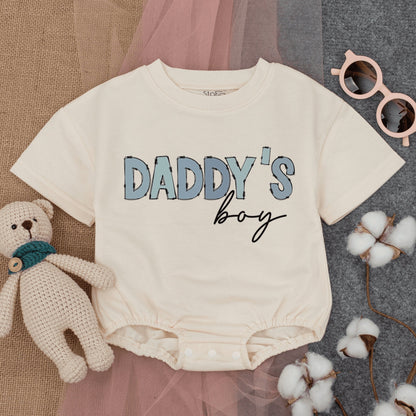 Daddy's Boy Bubble Romper Bodysuit - Funny Retro Newborn Baby Outfit for Father's Day Gift, Short Sleeve Comfortable Infant Clothes