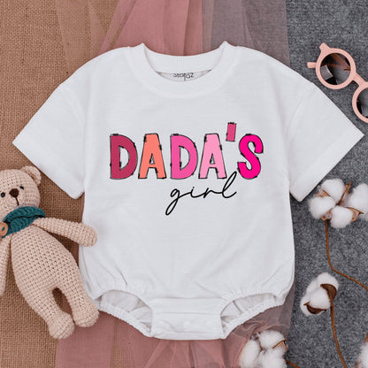 Dada's Girl Pink Bubble Romper Short Sleeve Daddy's Girl Tee for Baby Girl Perfect for Father's Day or New Dad Gift