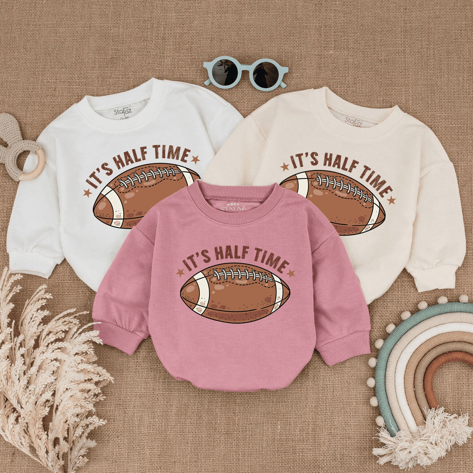 Custom It's Halftime Football Baby Romper Half Birthday Game Day Outfit Infant Bubble Bodysuit Boy Girl Summer Celebration Gift