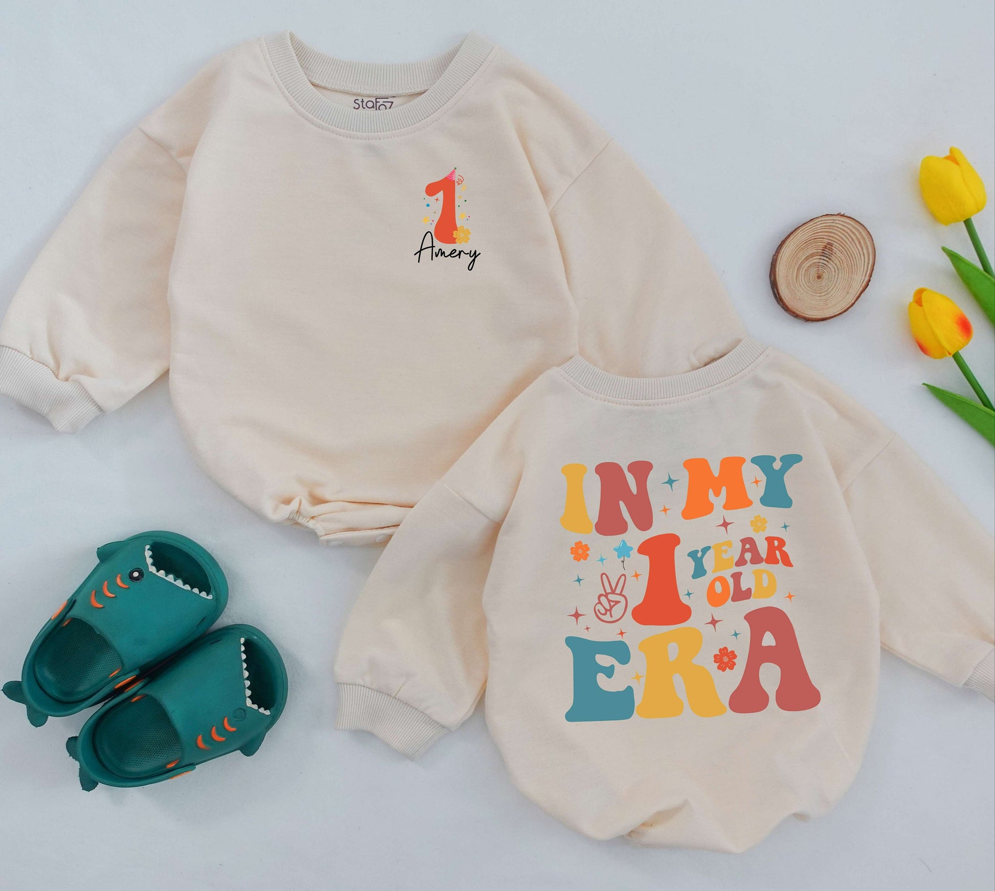 In My One Year Old Era Romper First Birthday Outfit Baby Girl Bodysuit Bubble Romper Custom Name First Birthday Gift for Baby Shower