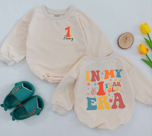 In My One Year Old Era Romper First Birthday Outfit Baby Girl Bodysuit Bubble Romper Custom Name First Birthday Gift for Baby Shower