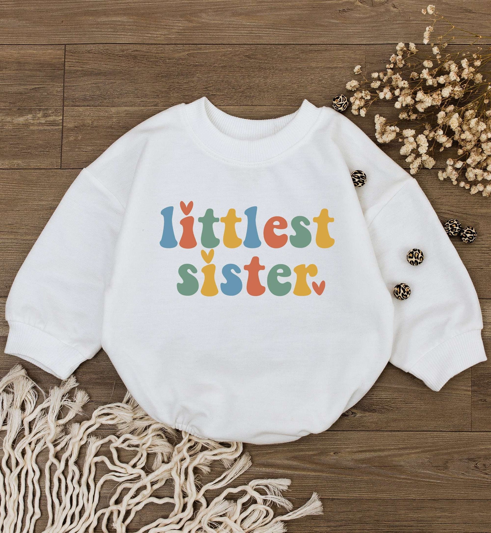 Matching Big Sister Little Sister Romper Bodysuit Set for Baby Girl, Multi-Color Retro Heart Design Baby Announcement Gift First Mothers Day