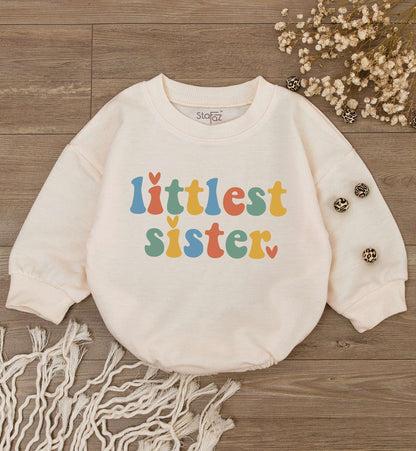 Matching Big Sister Little Sister Romper Bodysuit Set for Baby Girl, Multi-Color Retro Heart Design Baby Announcement Gift First Mothers Day