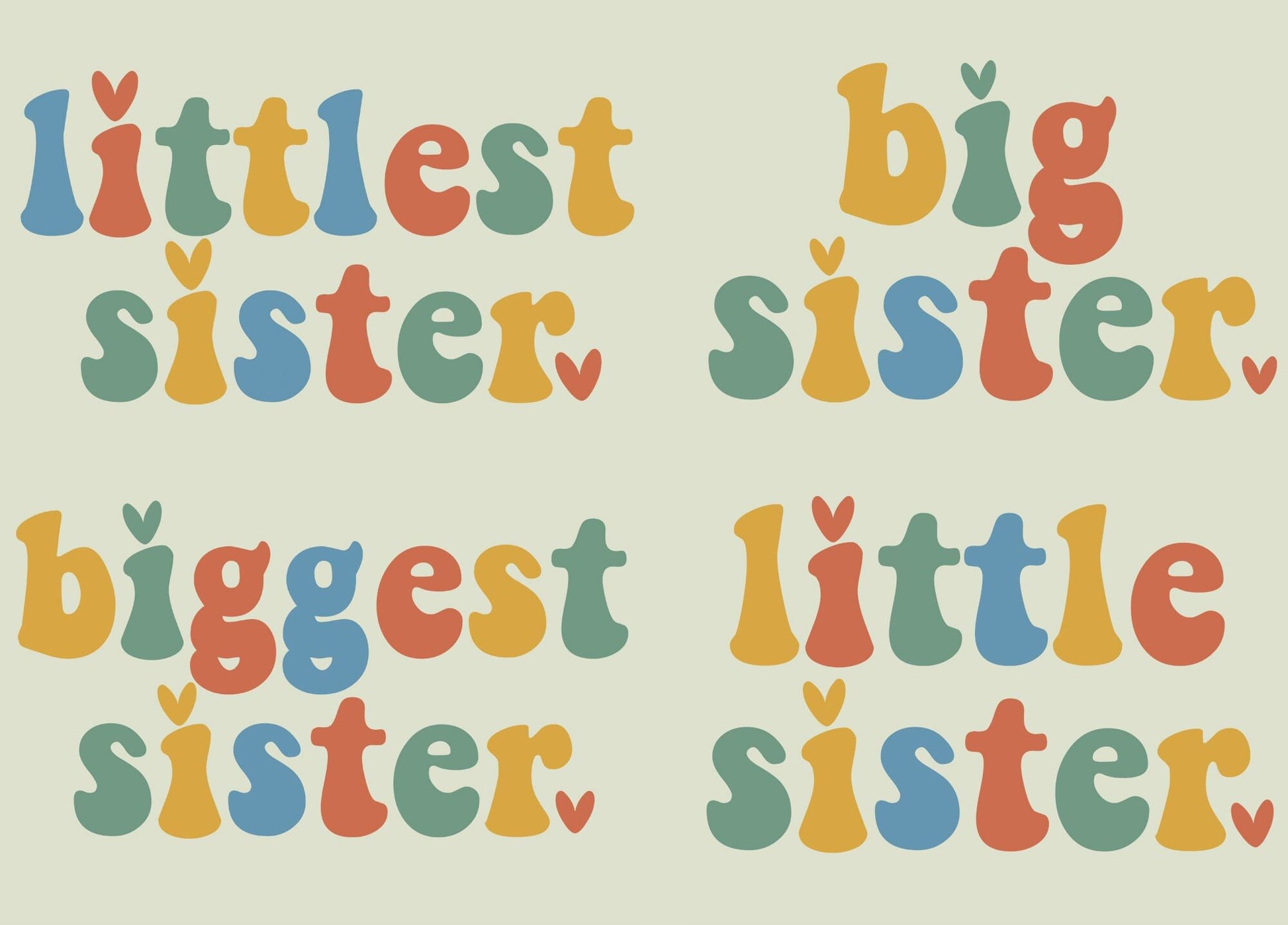 Matching Big Sister Little Sister Romper Bodysuit Set for Baby Girl, Multi-Color Retro Heart Design Baby Announcement Gift First Mothers Day