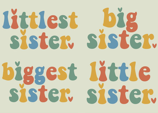 Matching Big Sister Little Sister Romper Bodysuit Set for Baby Girl, Multi-Color Retro Heart Design Baby Announcement Gift First Mothers Day