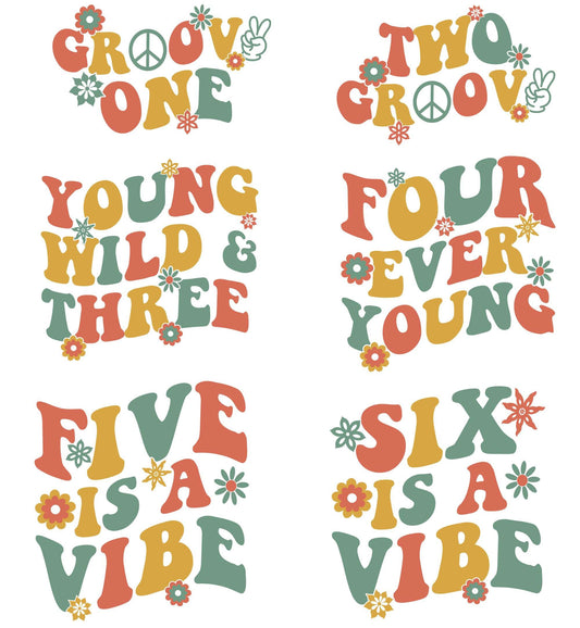 Groovy One Two Birthday Baby Bodysuit Toddler Tee 70s Retro Kids Outfit First Fifth Party Gift Orange Yellow Green Floral Peace Sign