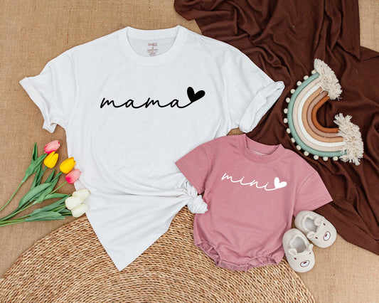 Matching Mama and Mini Shirts, Modern Minimalist Design, Sweet Heart Detail, Soft Cotton Mommy and Baby Outfit for First Mother's Day Gift