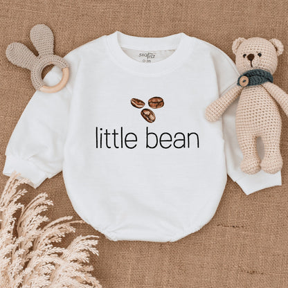Little Bean Coffee Baby Romper Outfit, Coffee Lover Newborn Clothes, Toddler Sweater, Soft Infant Bodysuit, Unique Baby Shower Gift, Long Sleeve, Boho Style (137 chars)