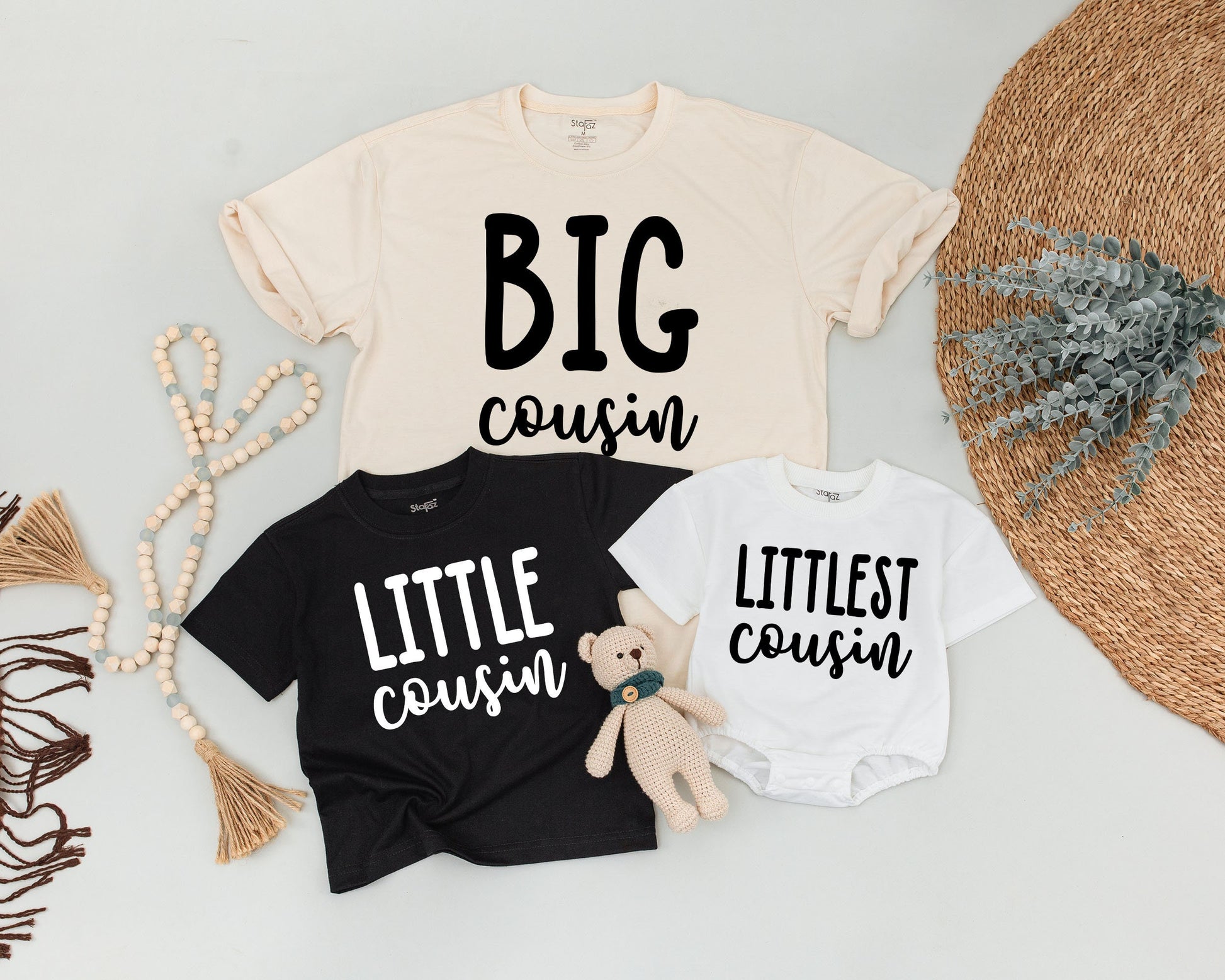 Retro Cousin Crew Shirts: Big & Little, Pregnancy Reveal Tees