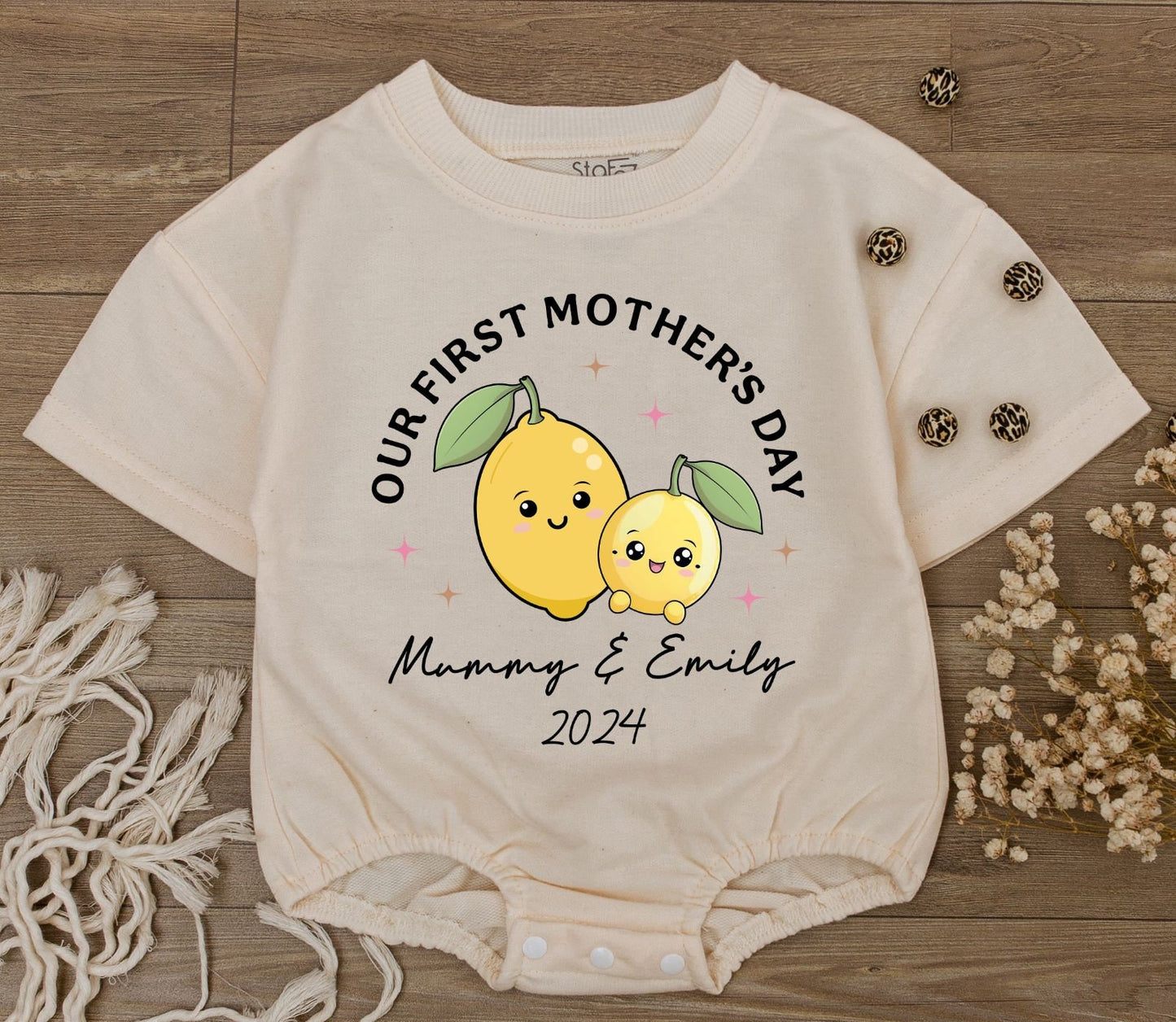 Custom Funny 1st Mother's Day Baby Romper | Retro Birthday Bodysuit