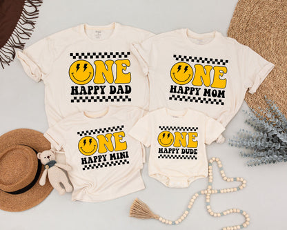 "One Happy Dude Family Matching Shirts for First Birthday Celebration"