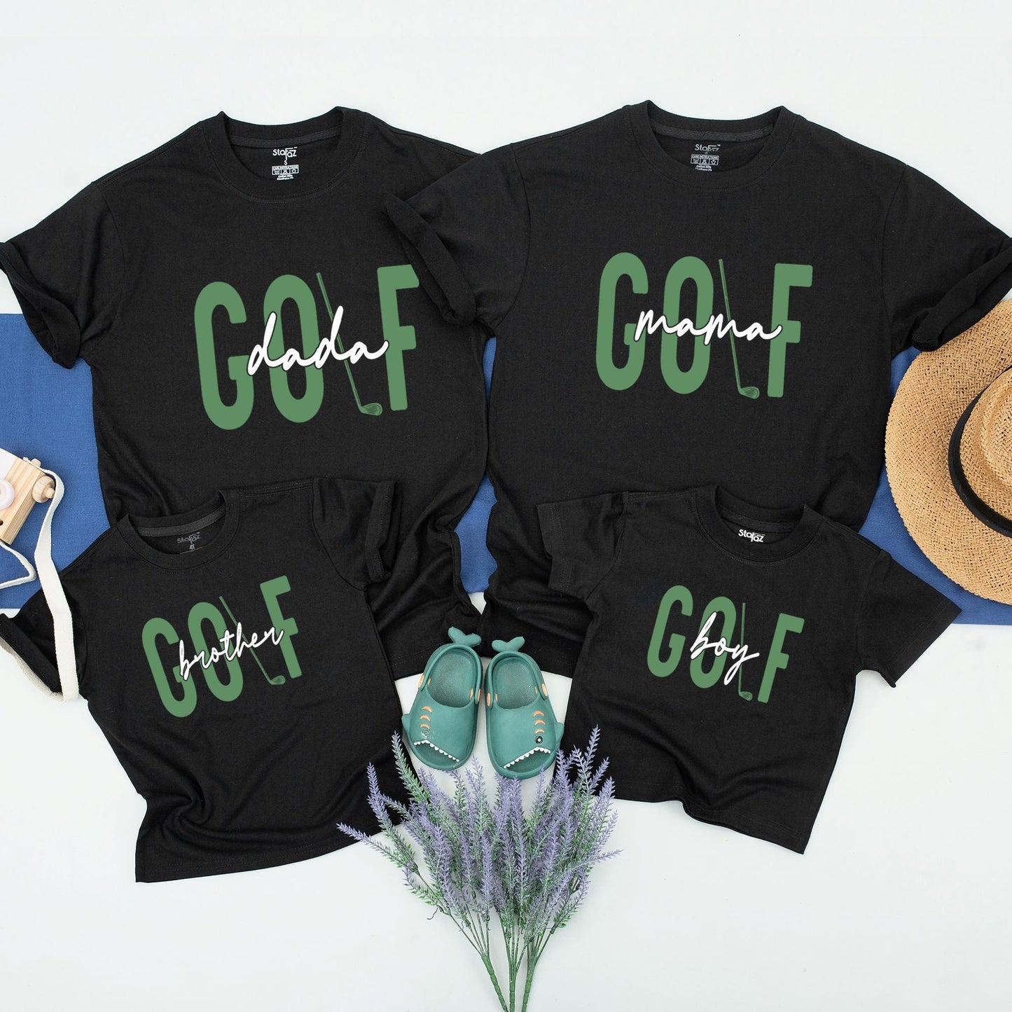 Matching Family Golf Birthday Shirts for Boys Mom Dad First Hole in One Themed Party Outfit Blue Green Cotton Comfortable Celebration Gift
