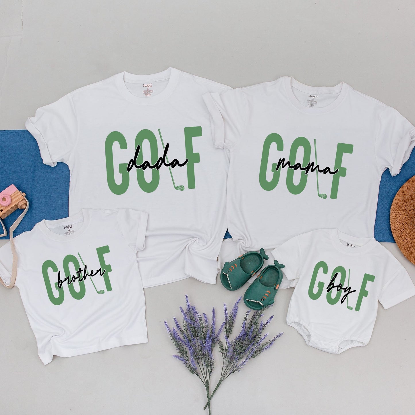 Matching Family Golf Birthday Shirts for Boys Mom Dad First Hole in One Themed Party Outfit Blue Green Cotton Comfortable Celebration Gift